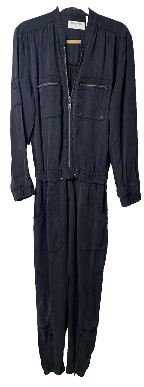 NEW ONE TEASPOON XS Zipped Up Charcoal Utility Jumpsuit Cargo Pocket Lyocell A20